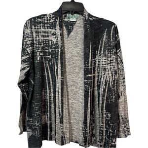 Impulse Sweater Black/Grey cardigan Open Front Pleat Design in Size L‎ NWT